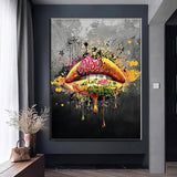 Lips Art Explore Kiss Me Yellow Graffiti Wall Decor