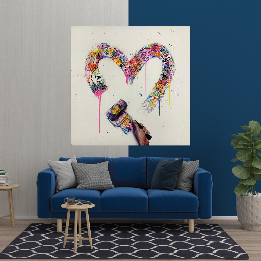 Art mural sur toile graffiti coeur d'amour