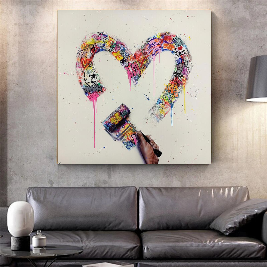 Art mural sur toile graffiti coeur d'amour