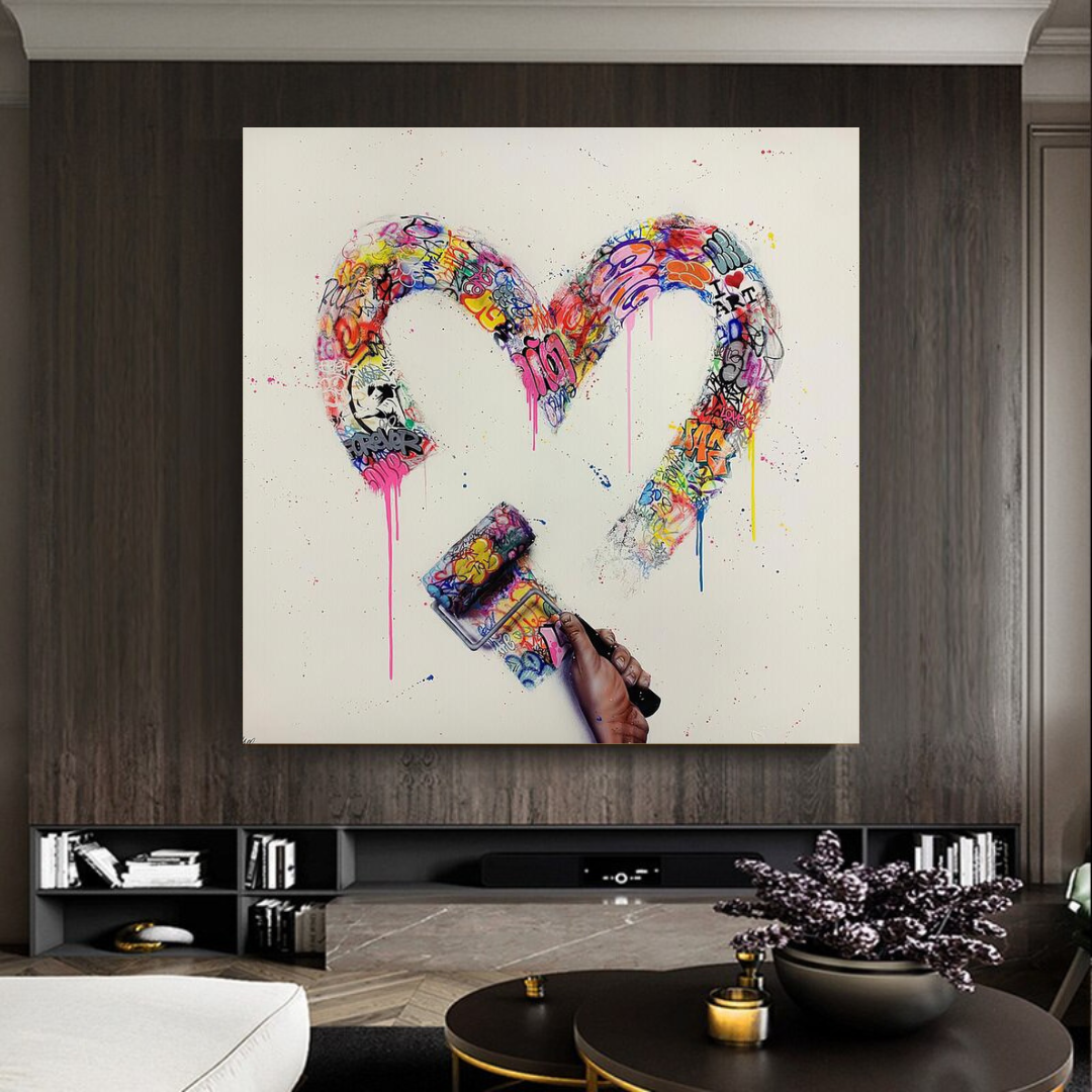 Art mural sur toile graffiti coeur d'amour