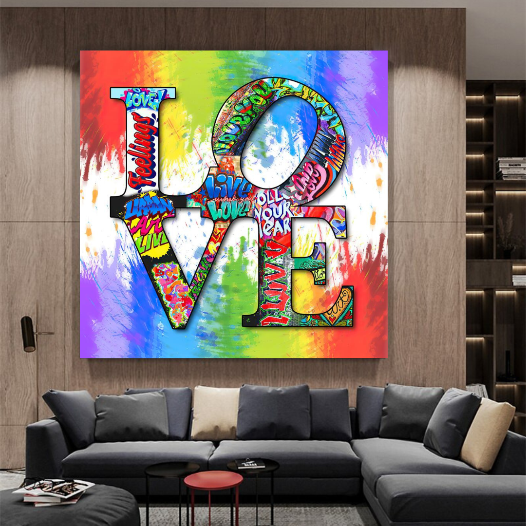 Art mural sur toile graffiti arc-en-ciel d'amour