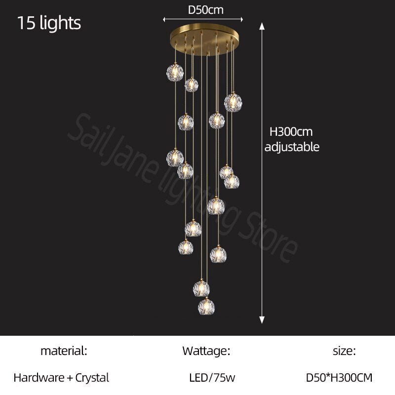 Luxury Crystal Stair Chandelier - Football Shape