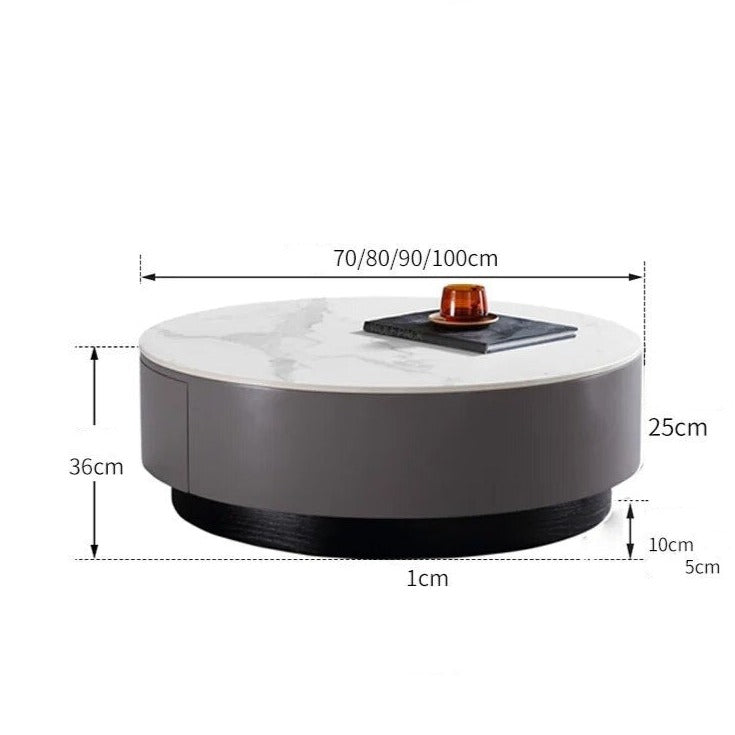 Table basse ronde en dalle solide effet marbre