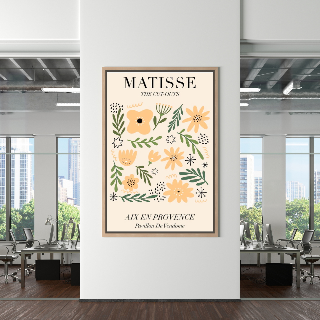 Matisse Flowers Leaf Coral Lemon Abstrakte Leinwand-Wandkunst