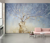 Midnight Reindeer Tree Trunks Wallpaper Mural