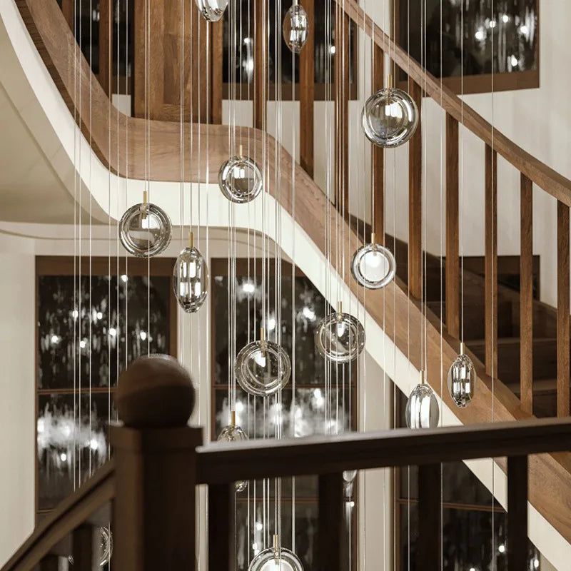 Minimalist Glass Stone Pendant Staircase Chandelier Lighting