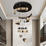 Mirror Black Crystal Staircase Chandelier