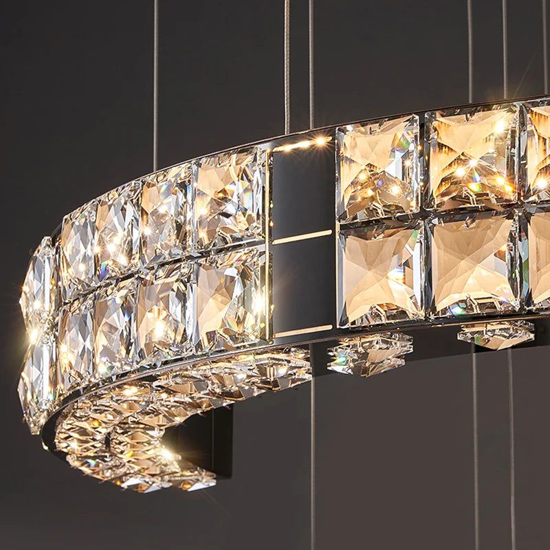 Mirror Black Crystal Staircase Chandelier