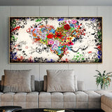 Modern Art Colourful Heart Flowers Canvas Wall Art