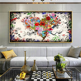 Modern Art Colourful Heart Flowers Canvas Wall Art