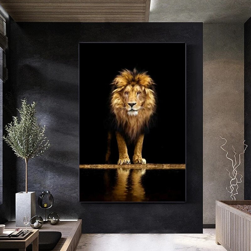 Art moderne Lion dans le noir Art mural sur toile