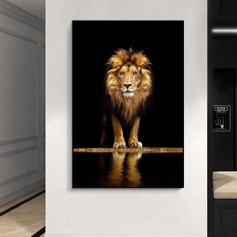 Art moderne Lion dans le noir Art mural sur toile