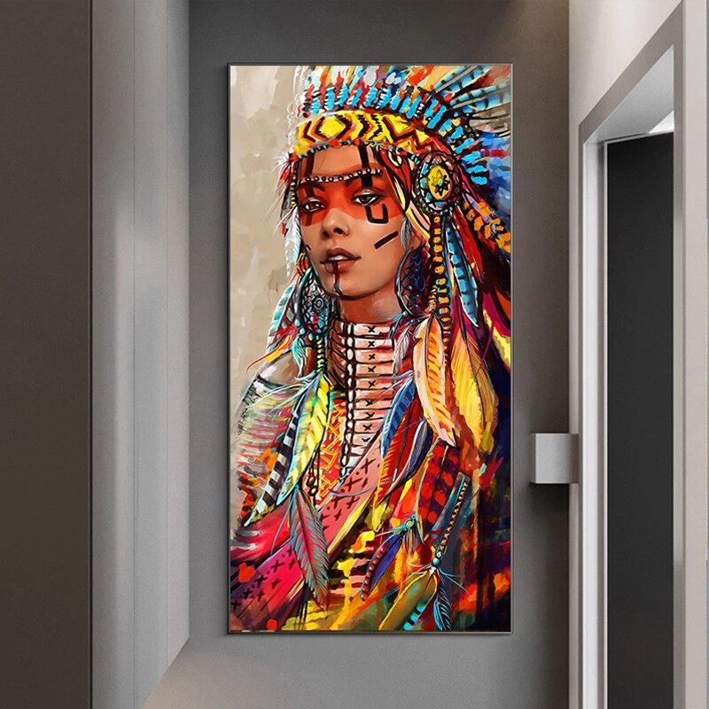 Modern Art Red Indian Women Canvas Wall Art