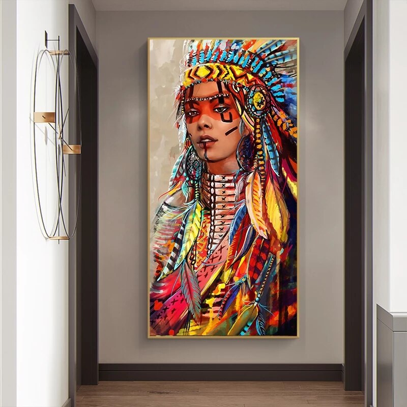 Modern Art Red Indian Women Canvas Wall Art