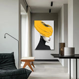 Art mural moderne sur toile de femmes noires avec un chapeau jaune