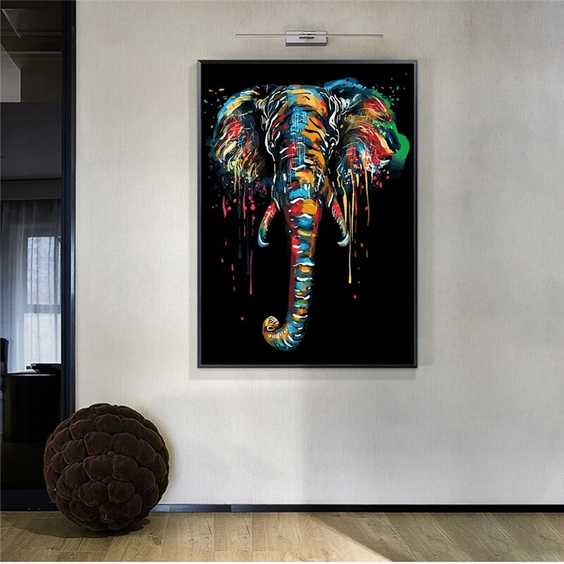 Art mural moderne en toile d'éléphant coloré