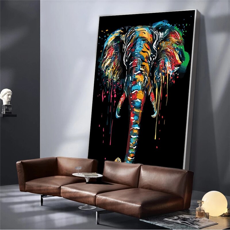 Art mural moderne en toile d'éléphant coloré