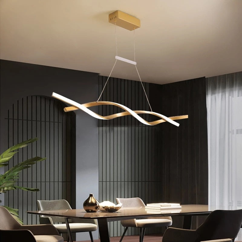 Modern LED Pendant Lamp, Dimmable Black Gold Chandelier