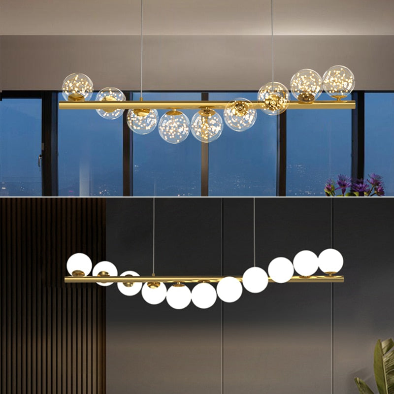 Lustre boule de verre long moderne avec LED G9