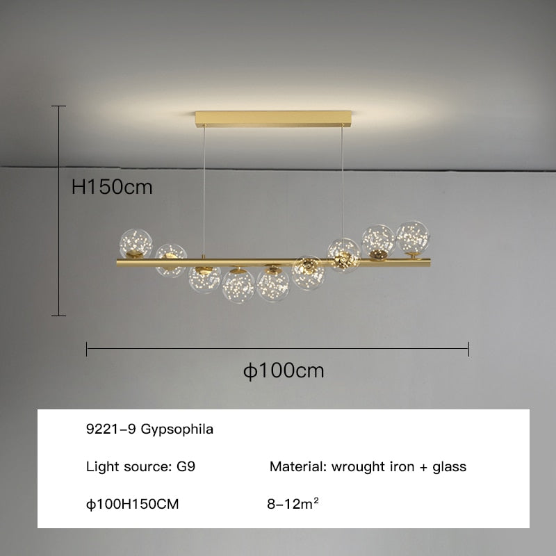 Moderner langer Glaskugel-Kronleuchter mit G9-LED