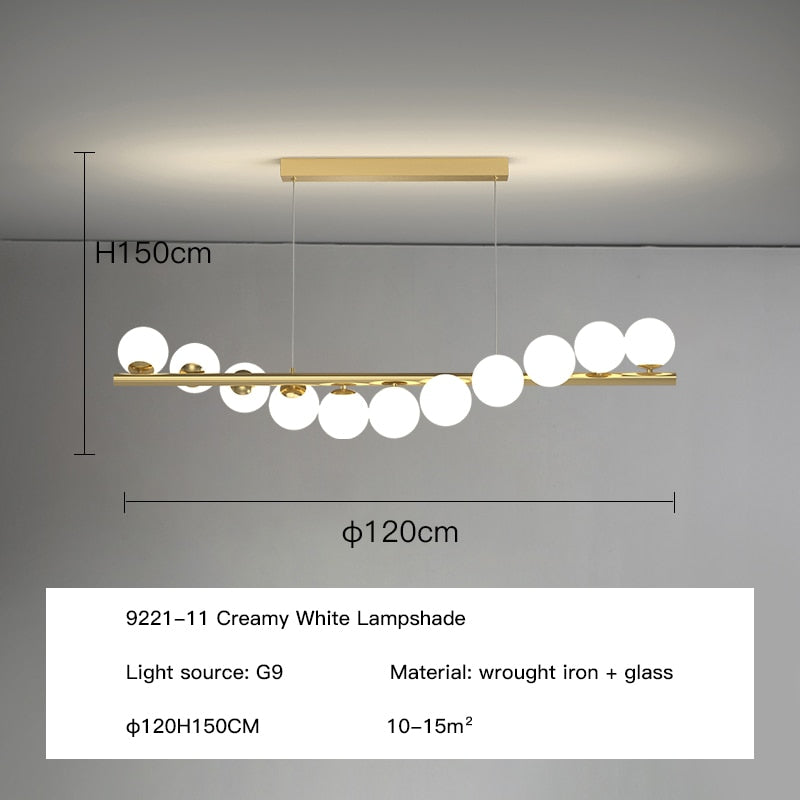 Moderner langer Glaskugel-Kronleuchter mit G9-LED