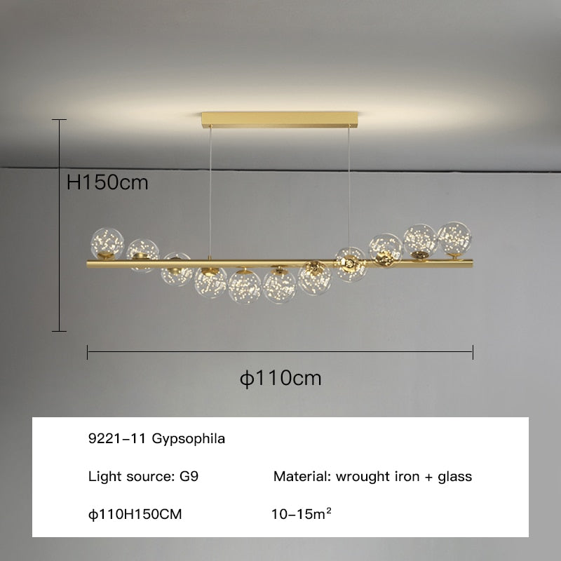 Moderner langer Glaskugel-Kronleuchter mit G9-LED