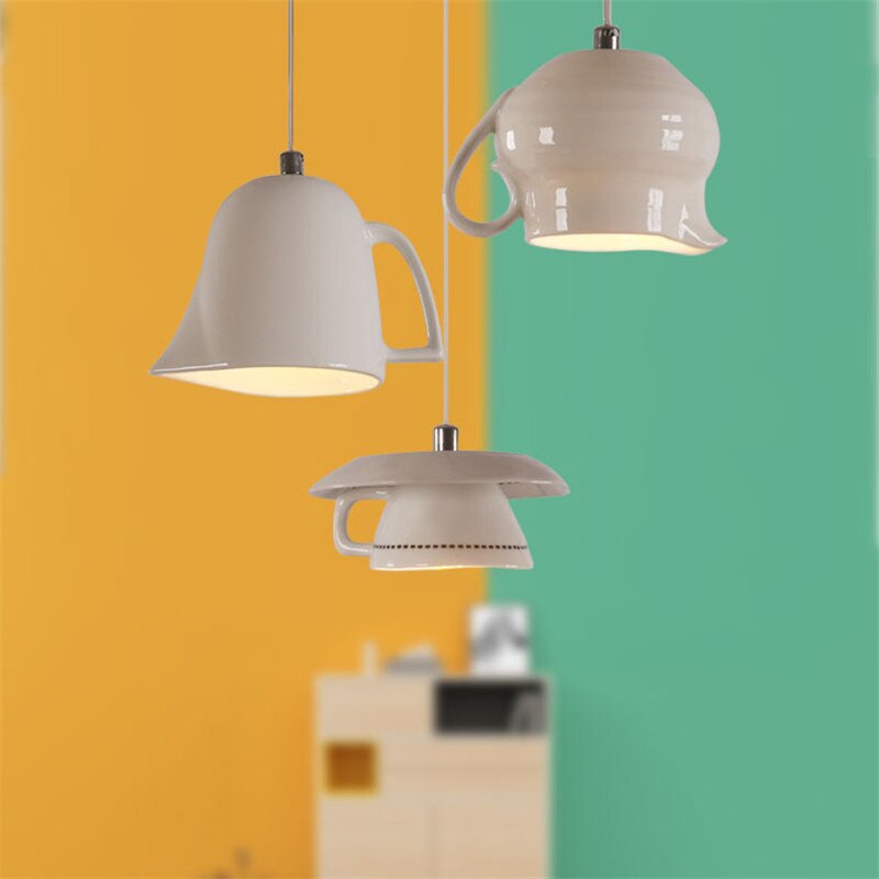 Modern Tea Cup Teapot Crockery Ceramic Led Pendant Lights