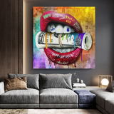 Money Lips Graffiti Canvas Wall Art