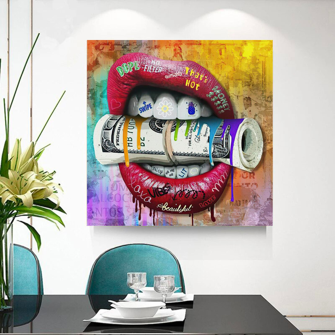 Money Lips Graffiti Canvas Wall Art