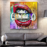 Money Lips Graffiti Canvas Wall Art