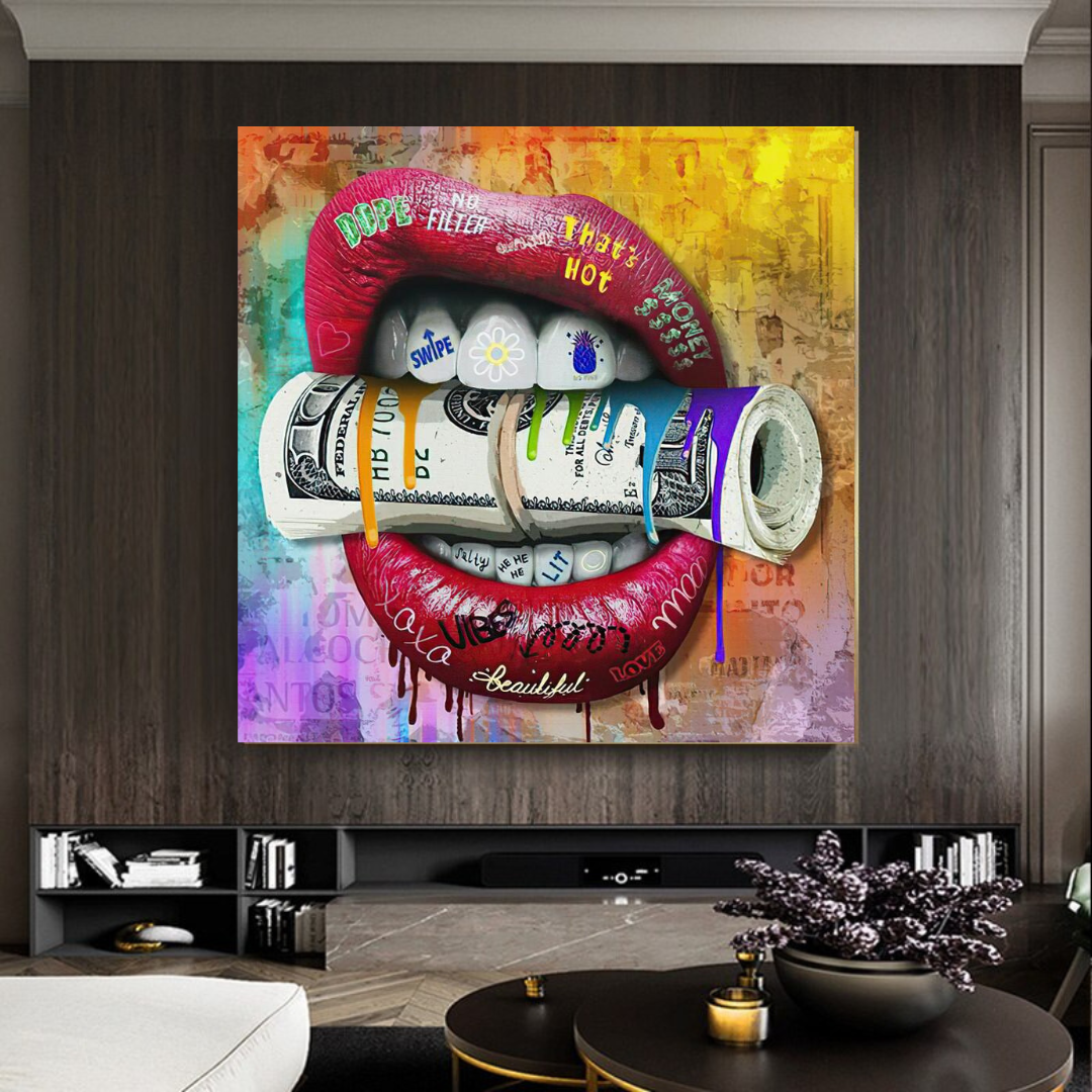 Money Lips Graffiti Canvas Wall Art