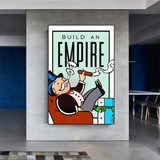 Leinwand-Wandkunst mit Monopoly-Karte „Build an Empire“.