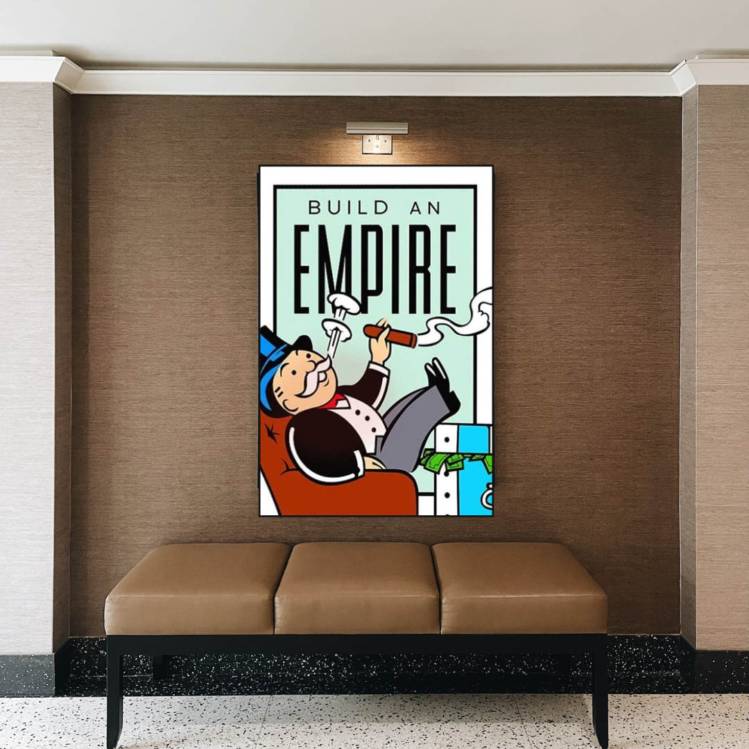 Leinwand-Wandkunst mit Monopoly-Karte „Build an Empire“.