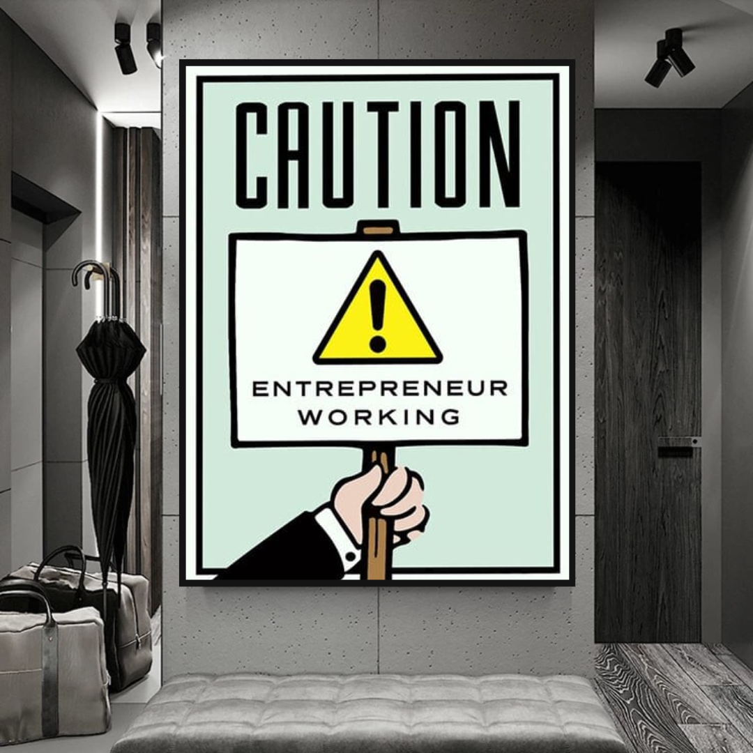 Décoration murale sur toile avec carte d'entrepreneur Monopoly Caution