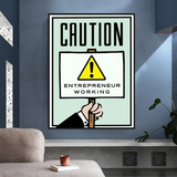 Monopoly Caution Enterpreneur Card Canvas Wall Art