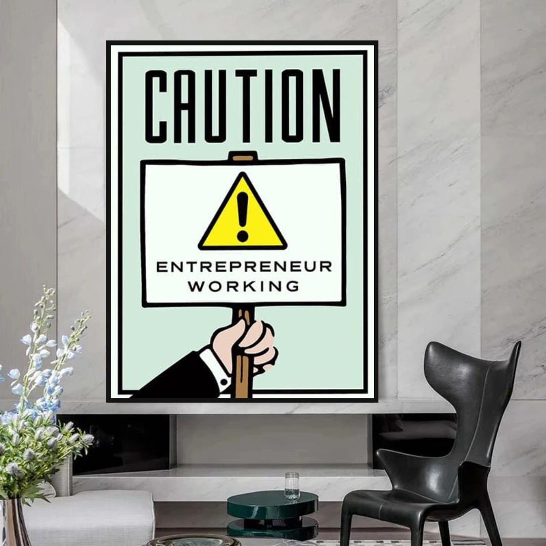 Décoration murale sur toile avec carte d'entrepreneur Monopoly Caution