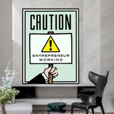 Décoration murale sur toile avec carte d'entrepreneur Monopoly Caution