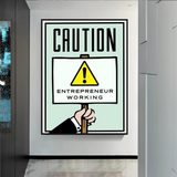 Décoration murale sur toile avec carte d'entrepreneur Monopoly Caution