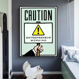 Décoration murale sur toile avec carte d'entrepreneur Monopoly Caution