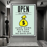 Monopoly Hard Work Pays Off Card Canvas Wall Art