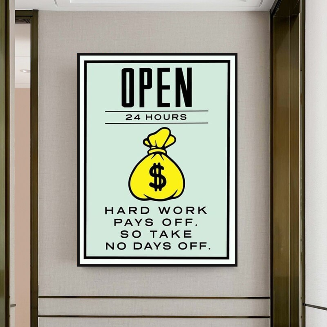 Monopoly Hard Work Pays Off Card Canvas Wall Art