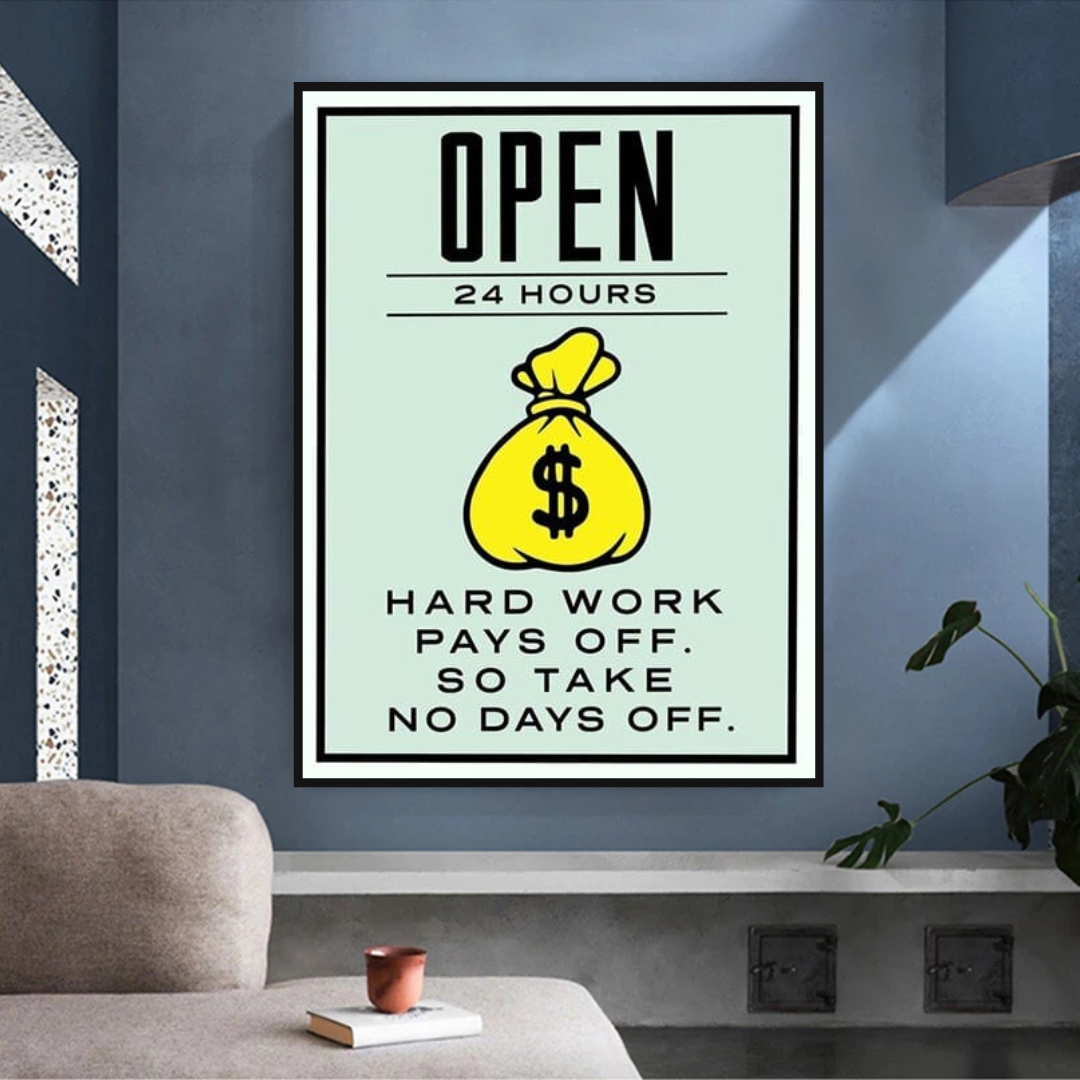 Monopoly Hard Work Pays Off Card Canvas Wall Art