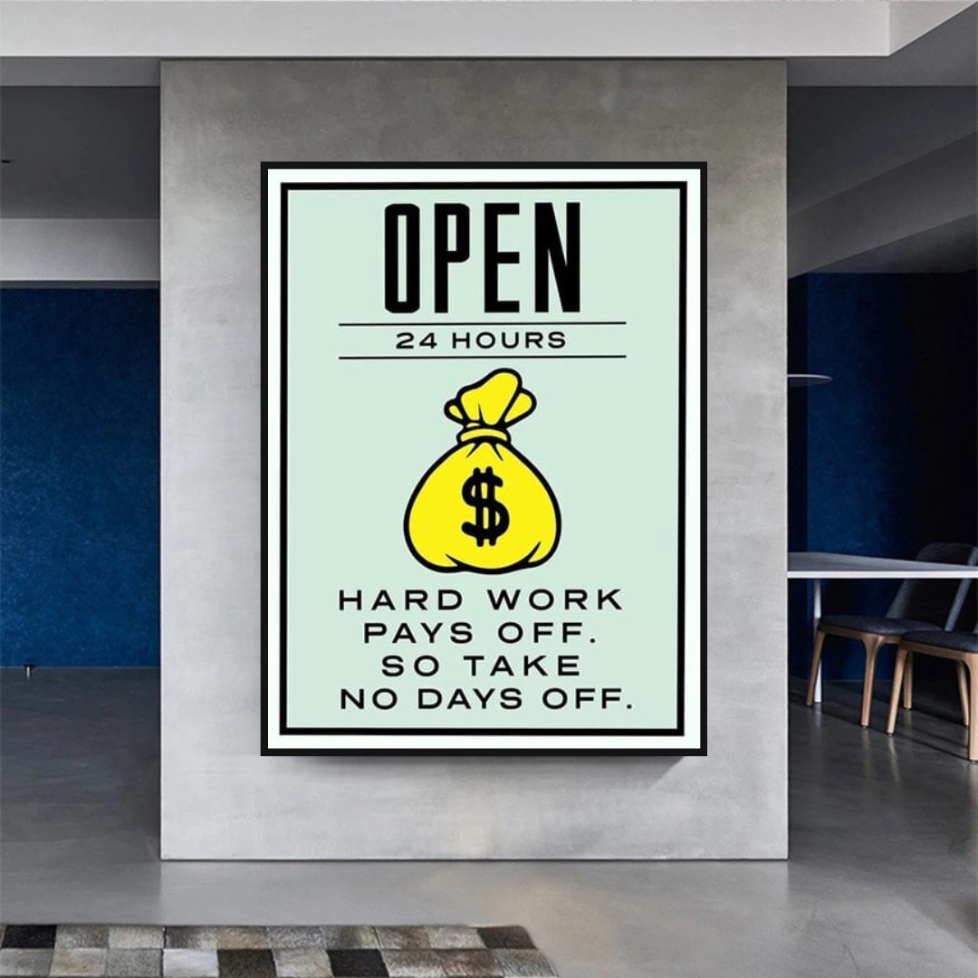 Monopoly Hard Work Pays Off Card Canvas Wall Art