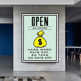 Monopoly Hard Work Pays Off Card Canvas Wall Art