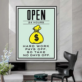 Monopoly Hard Work Pays Off Card Canvas Wall Art