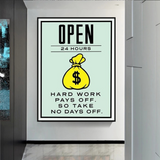 Monopoly Hard Work Pays Off Card Canvas Wall Art