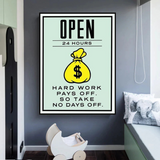 Monopoly Hard Work Pays Off Card Canvas Wall Art