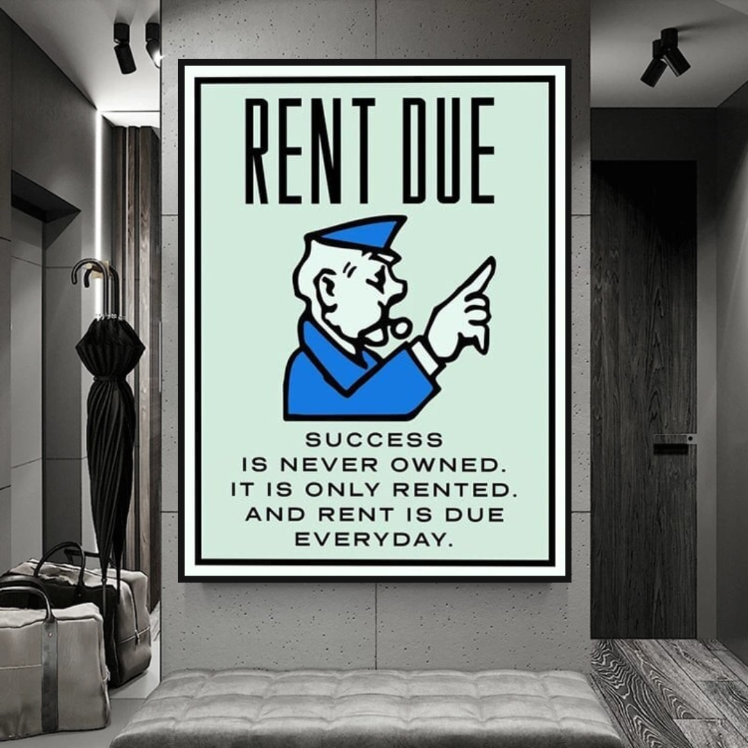 Monopoly Rent Due Card Canvas Wall Art