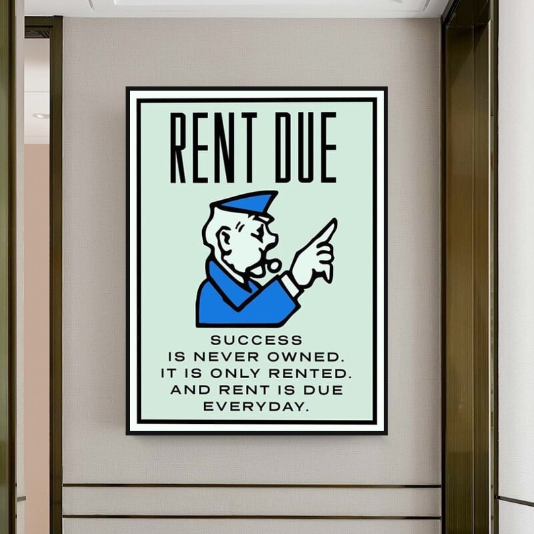 Monopoly Rent Due Card Canvas Wall Art