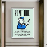 Monopoly Rent Due Card Canvas Wall Art